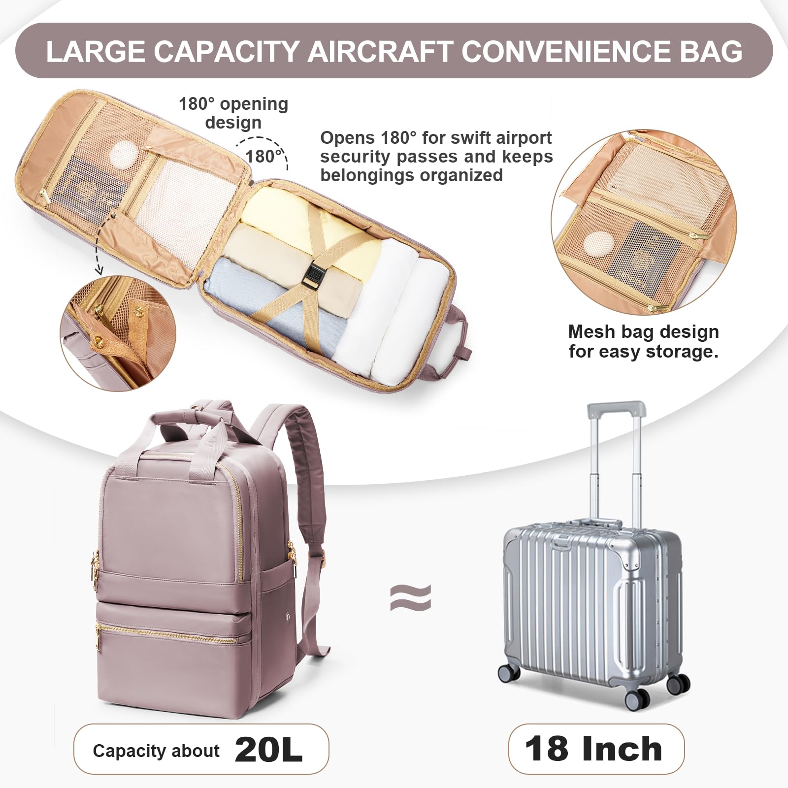 UPPACK Zaino Ryanair 40x20x25 Zaino Da Viaggio aereo Bagaglio a Mano Donna Zaino Borse da Cabina Borsa da Viaggio aereo Zaino per PC Impermeabile Casual Daypack