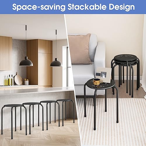 Miniatura 4 de Giantex Juego de 6 taburetes apilables, sin montaje, sillas escolares apilables de 17.5 pulgadas de altura para niños y adultos, taburetes anidables