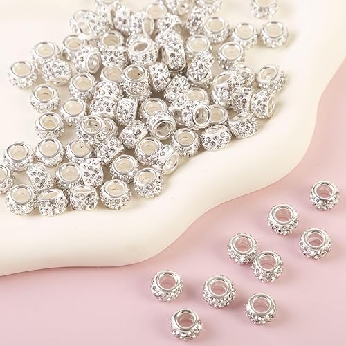 Vista 105 de 200 cuentas europeas de agujero grande – Mixcolor Lampwork Rhinestone Craft Beads para bricolaje pulseras joyería fabricación