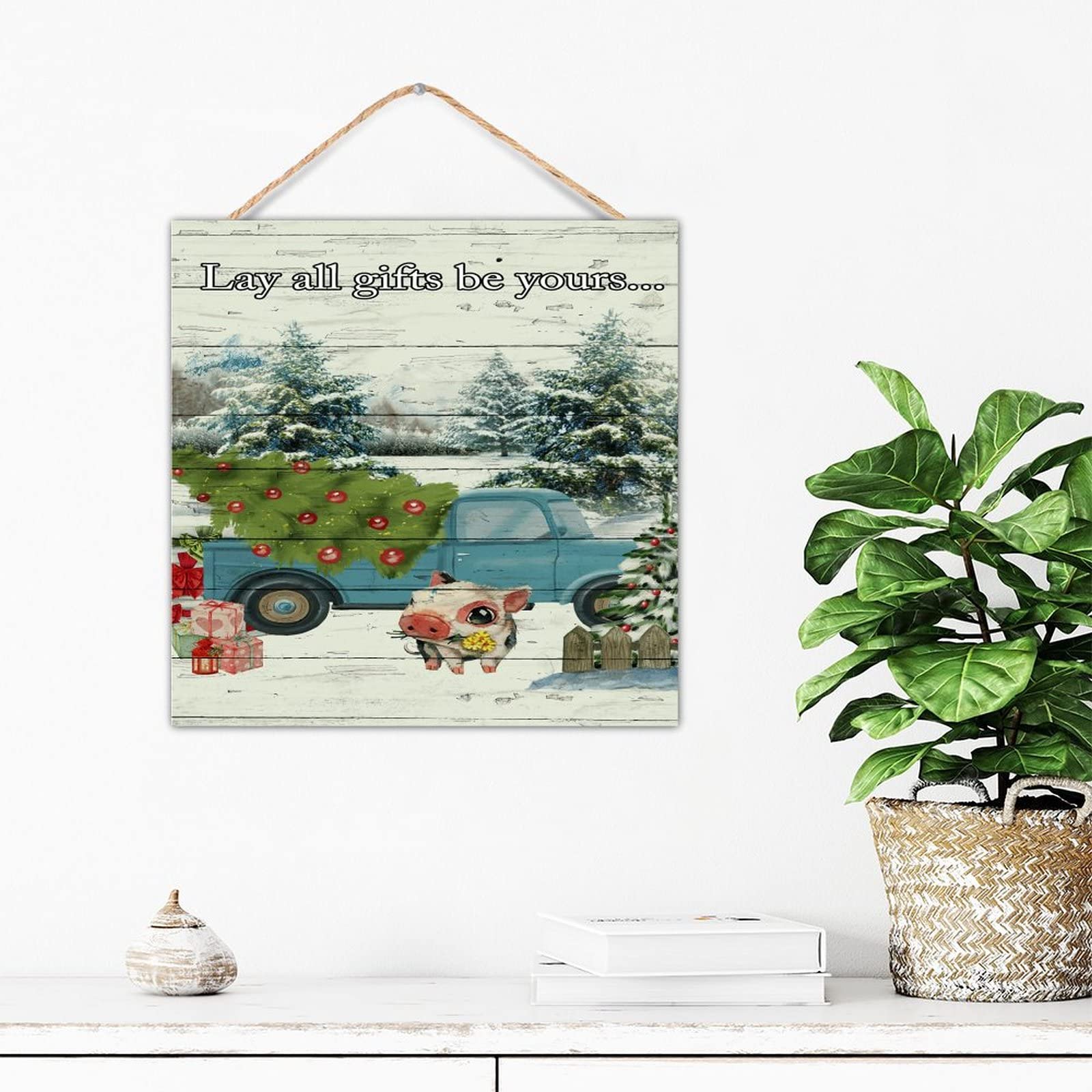Cadeau pour salon panneau mural en bois nains de Noël et animaux sauvages élan