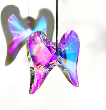 Window Hanging Crystal Angel Wing Prism Suncatcher AB Coating Ornament, Glass Angel Wing Sun Catchers Rainbow,Prism Crystals for Indoor Outdoor Garden Christmas Decor76mm