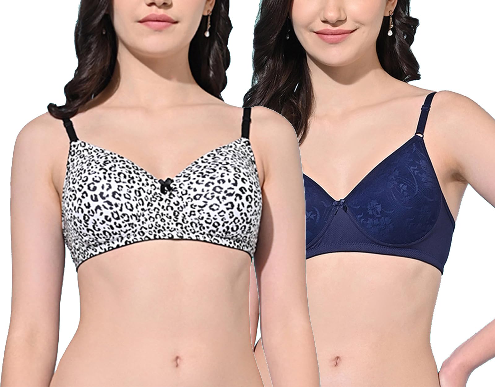 FIMS - Fashion is my style Women Cotton Lycra Self-Design Lightly Padded Bra Non-Wired Seamless Fullcoverage Combo Pack of 2 Multicolor