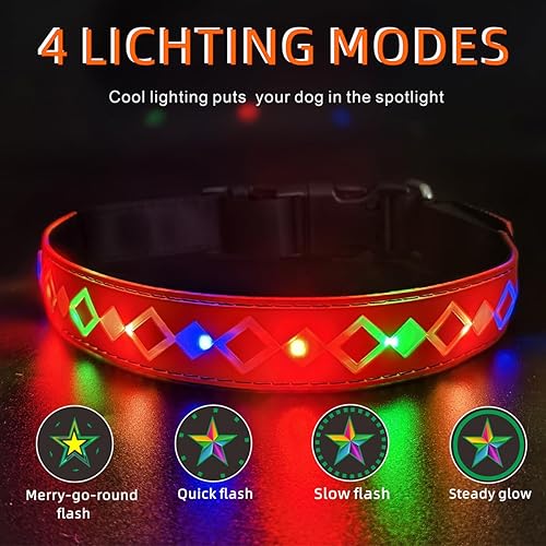 Miniatura 26 de Collar LED para perro, 15 modos de luz, USB-C recargable, silicona ajustable, varios colores (negro, M (11.8-15.7 pulgadas)