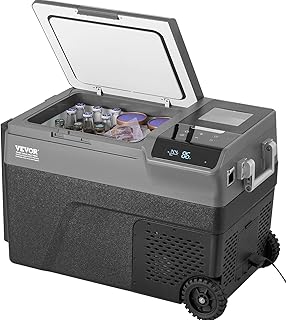 VEVOR Refrigerador portátil para automóvel com função de fabrico de gelo, área única de 35 l, temperatura ajustável de -20 ~ 20 °C, com rodas para acampar, automóvel, 730 x 420 x 480 mm, ≤ 45 dB