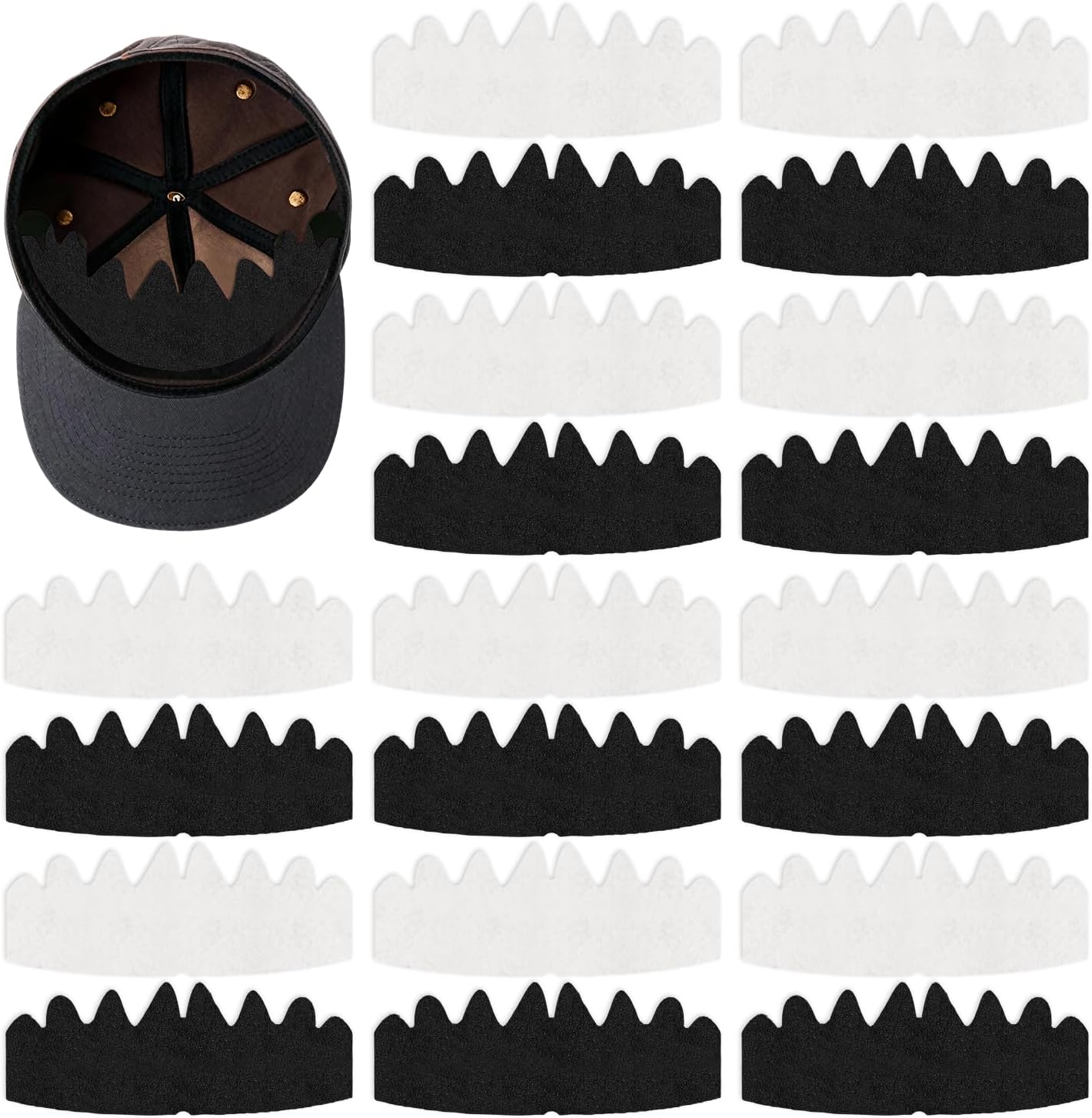 20 PCS Baseball Caps Inserts, Felt Reusable & Washable hat liners sweat protection,sweat liners for baseball caps,hat shaper, hat insert to keep shape, golf hat sweat liner(Black & White)