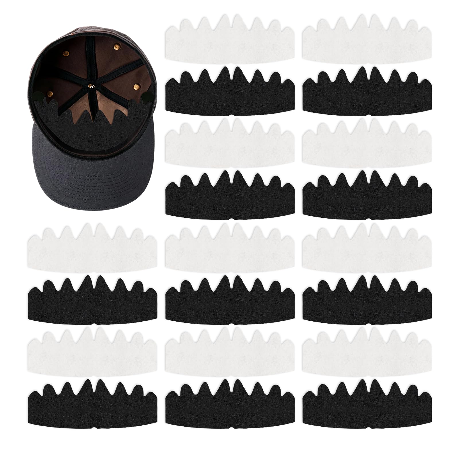 Photo 1 of 20 PCS Baseball Caps Inserts, Felt Reusable & Washable hat liners sweat protection,sweat liners for baseball caps,hat shaper, hat insert to keep shape, golf hat sweat liner(Black & White)