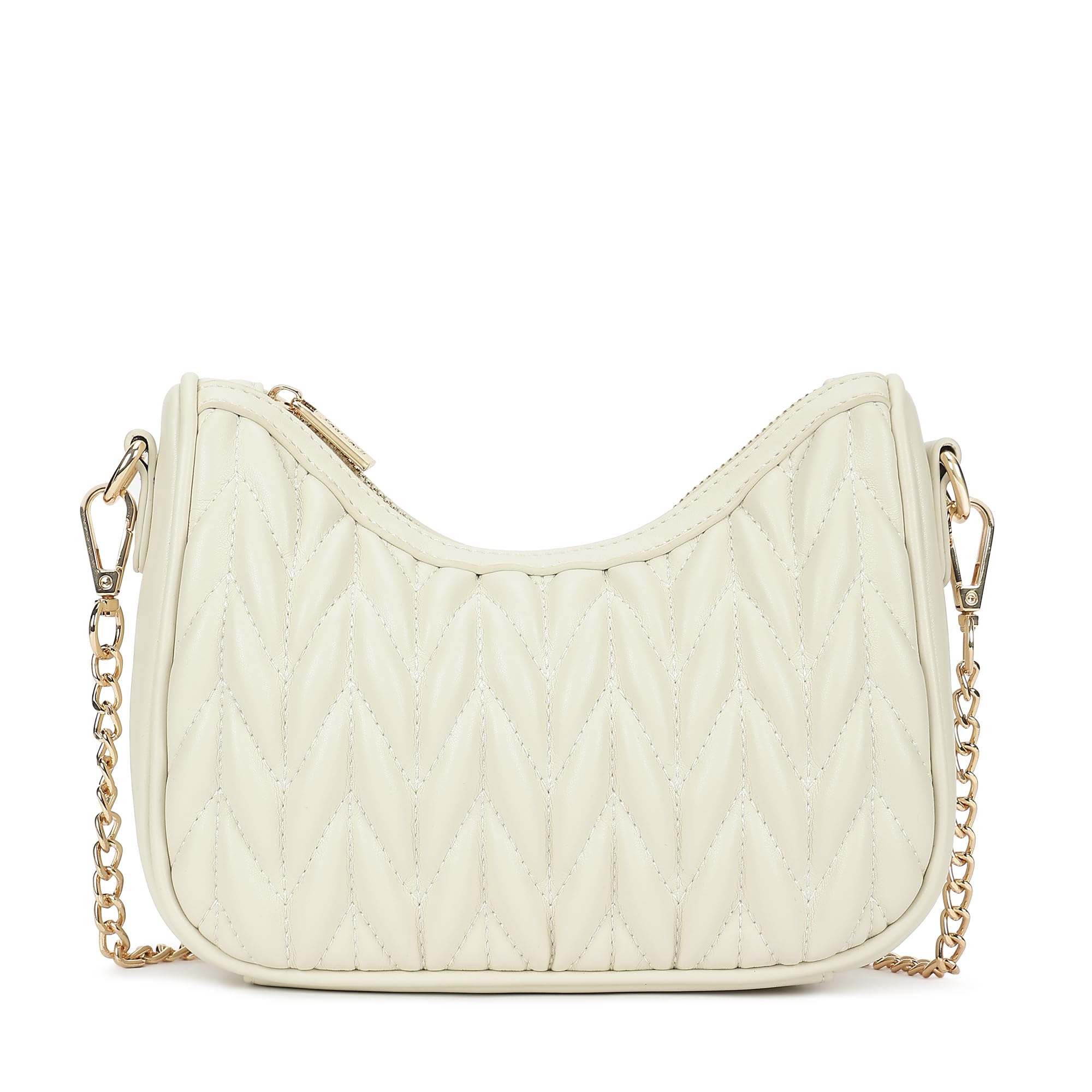 White QuiltCrush Sling | Faux-Leather Women’s Sling Bag| Detachable Chain Strap, Gold Hardware, Internal Pockets & Zipper Closure-image-37