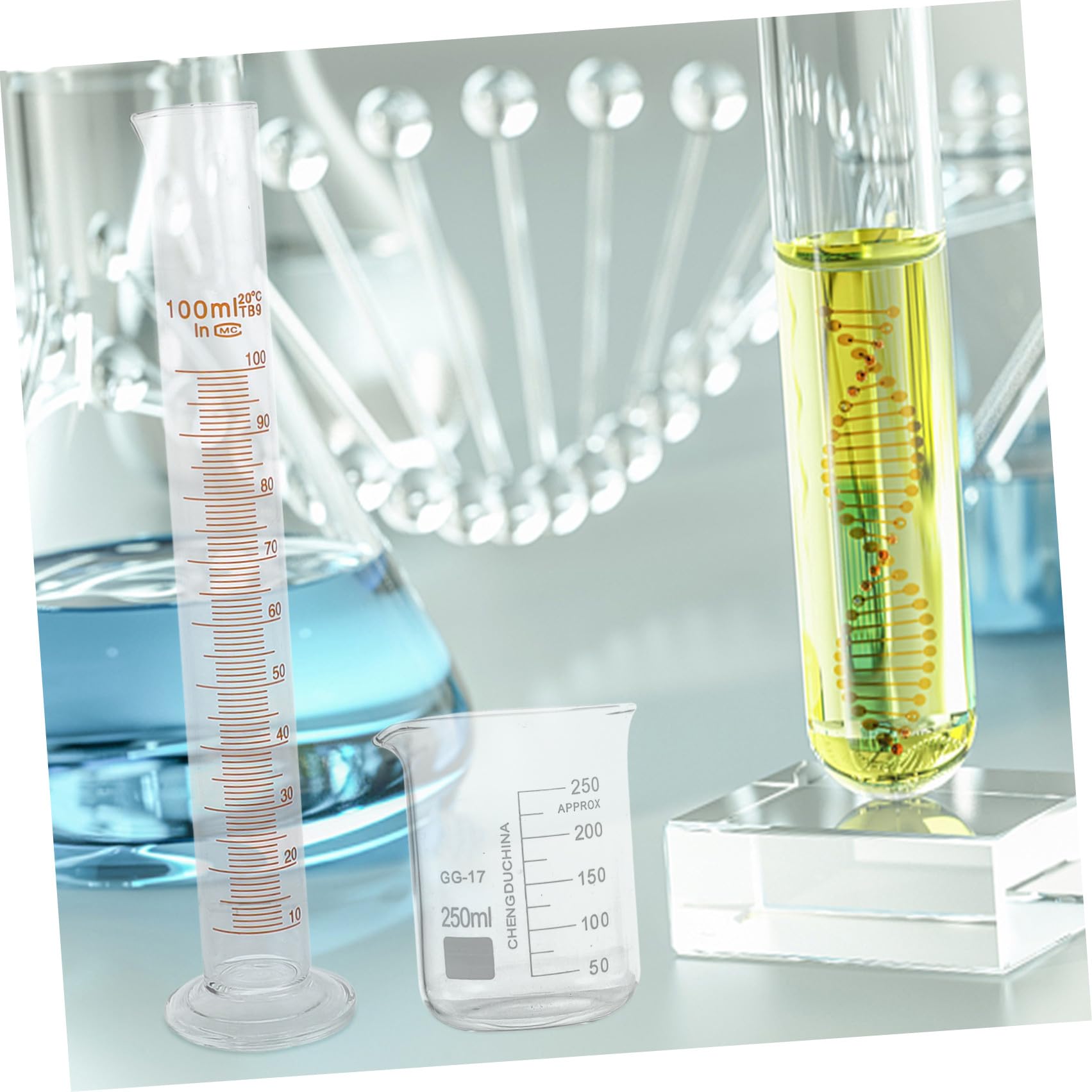 ULTECHNOVO 9piezas Cristalería Para Laboratorio Científico Incluye Vaso Medidor Escala Probeta Graduada De Vidrio y Matraz Erlenmeyer Para Experimentos Casa o Escuela