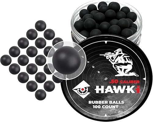 Miniatura 27 de Hawki - Pelotas de goma reutilizables de 0.50 o .43 cali, bolas de goma suave, menos letales para pistolas de paintball negro x 100