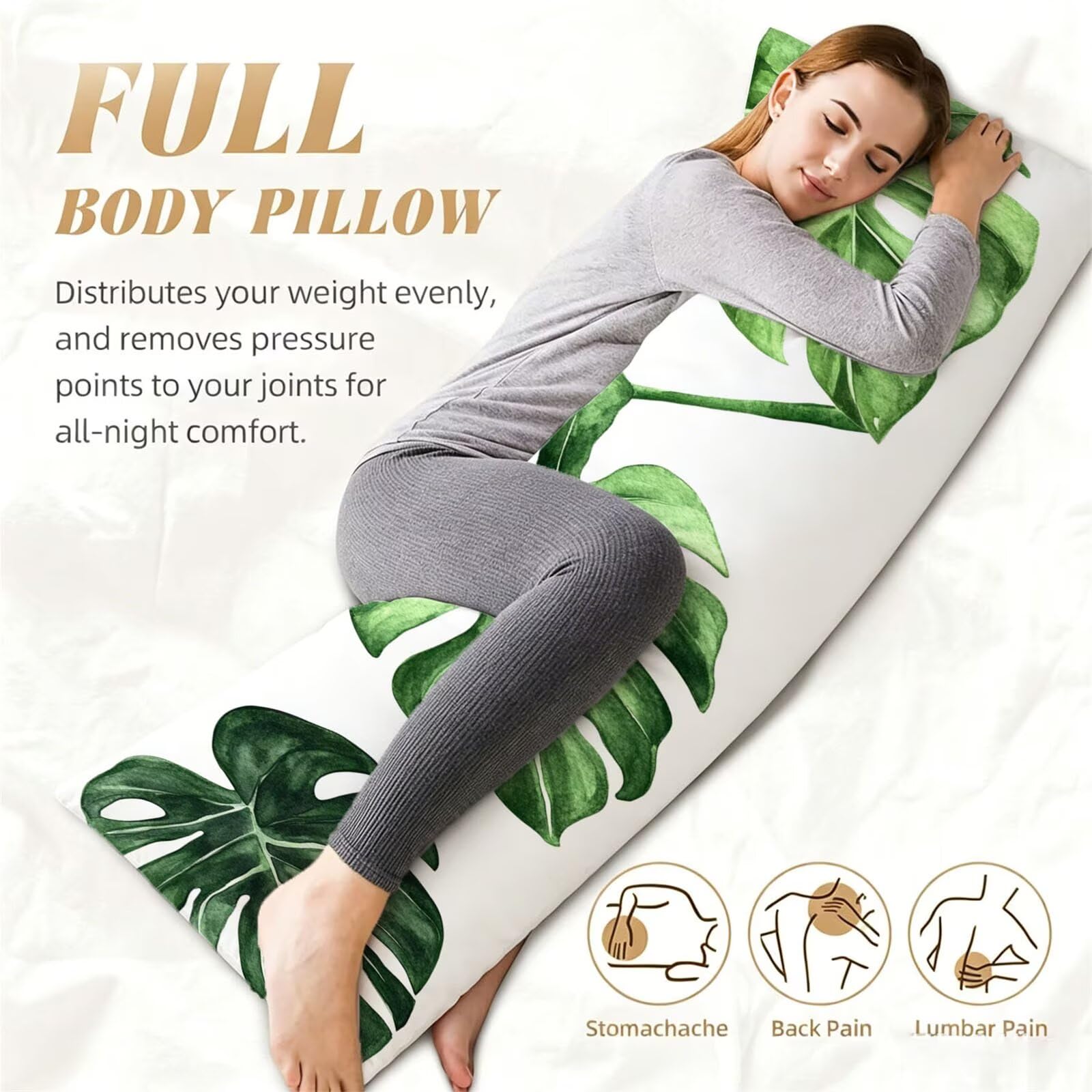 Funda de Almohada 60 x 180 cm Hoja Protector Almohada 180 cm con Cremallera Invisible, Lino Durable y Transpirable Pillow Case Largas Verde Impresión a Doble Cara para Cama, Sofá y Dormitorio dg-217