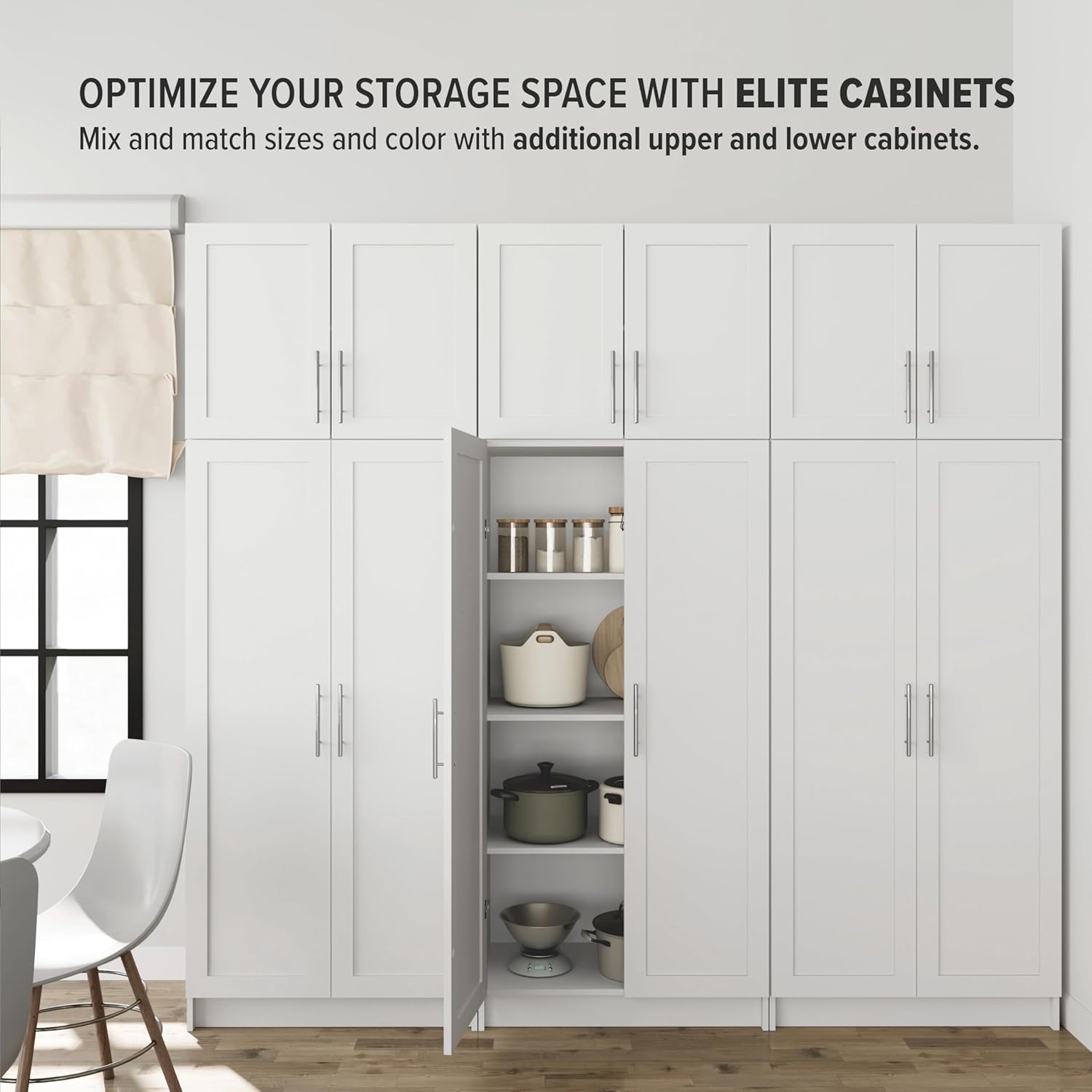 White Wall Cabinet with Adjustable Shelving and Panel Doors