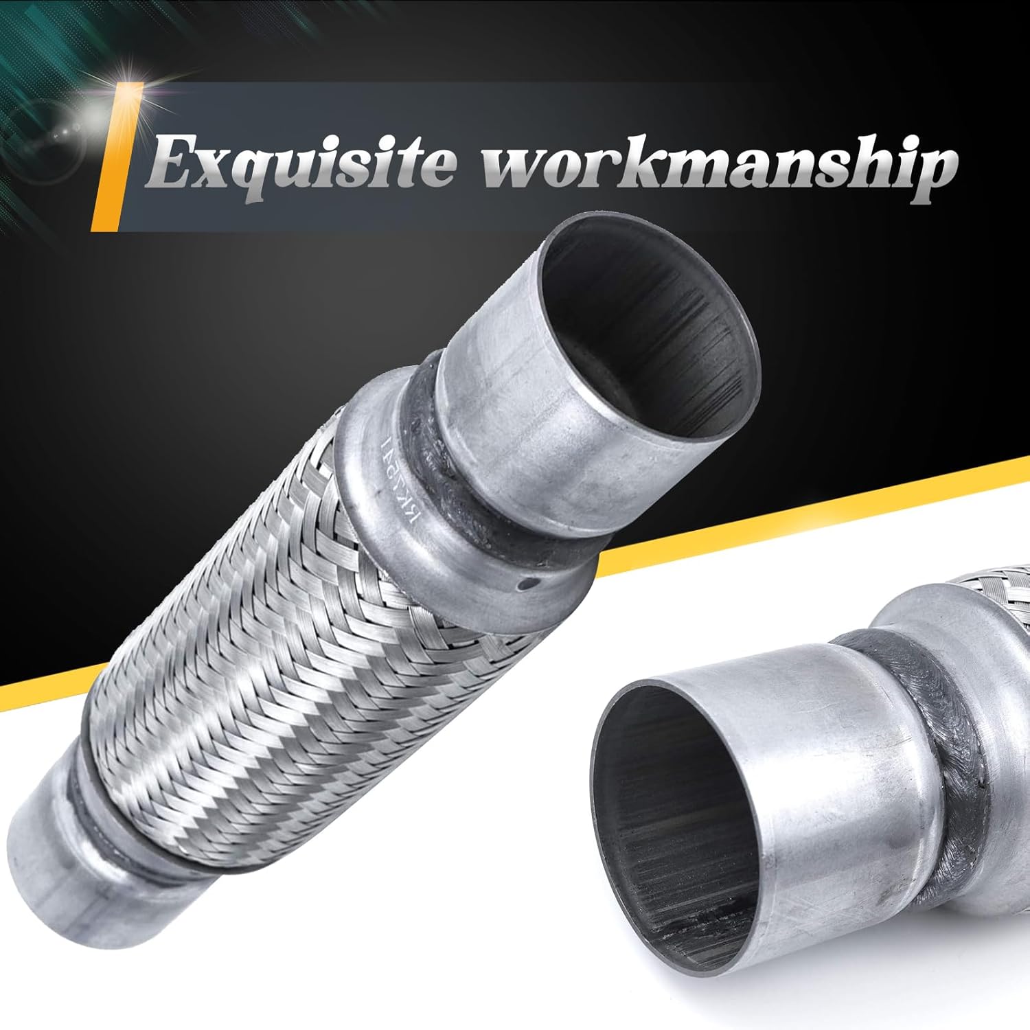 Exhaust Flex Pipe, 2.25"x8"x12" Overall Length Heavy Duty Stainless Steel Double Braid Flexible Tube