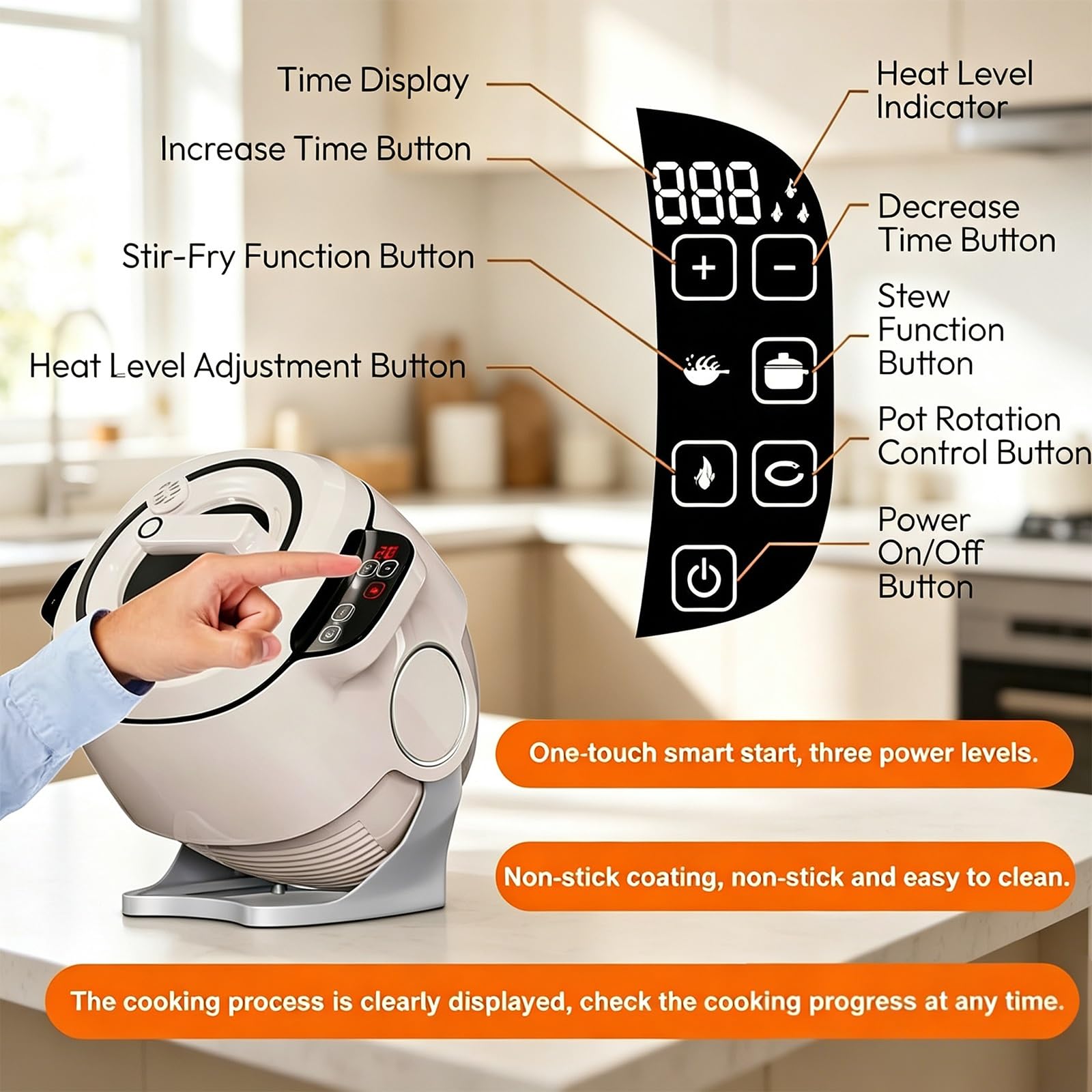 Avvio con un clic, versatile per cotture rapide. Ideale per riso fritto e piatti in umido.