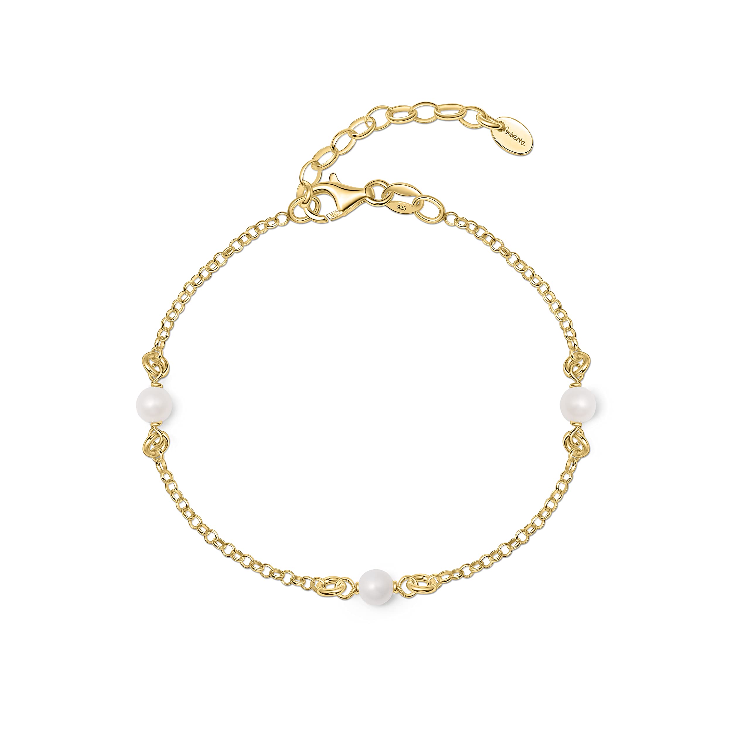 Amberta Pulsera de Perlas de Agua Dulce para Mujer en Plata de Ley 925