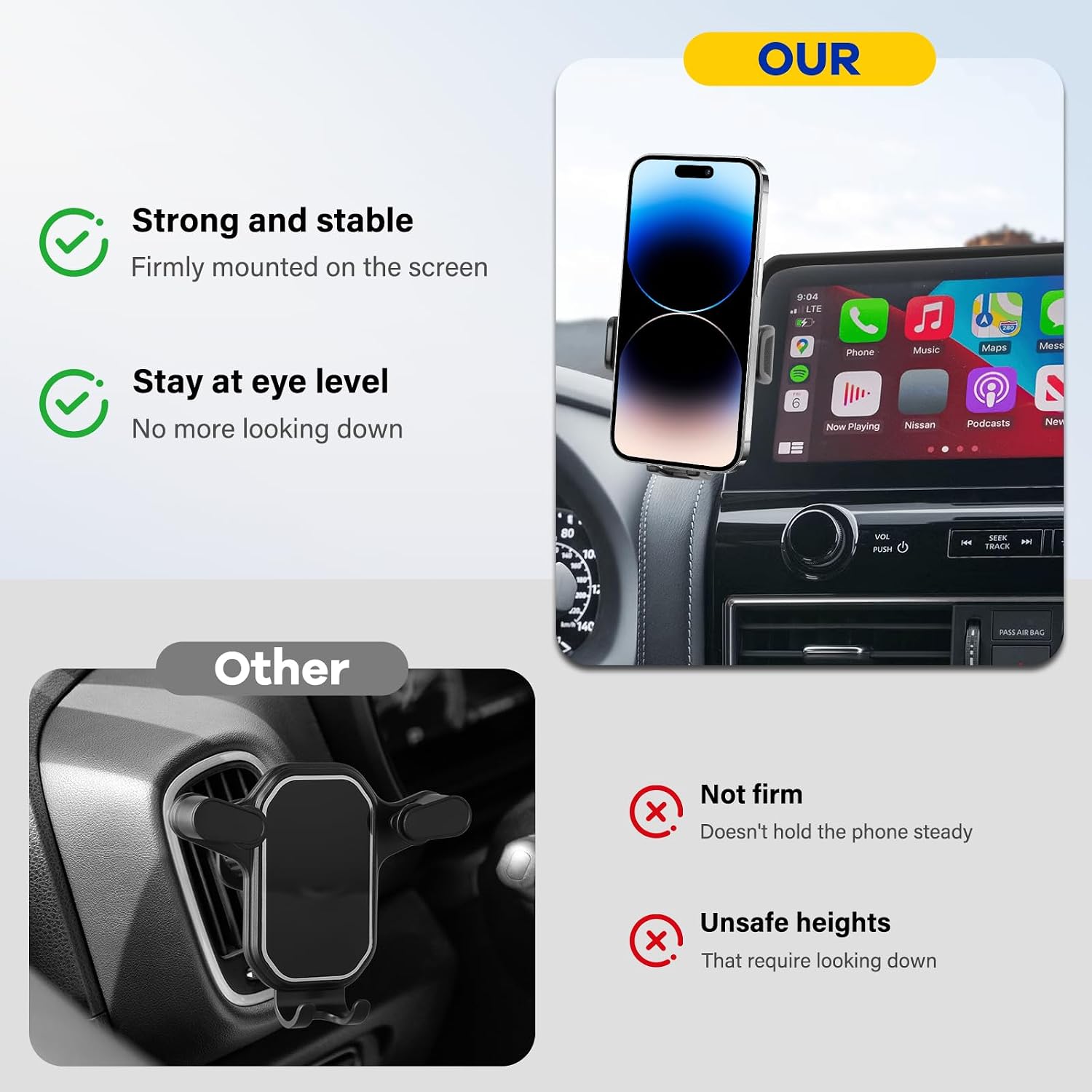 Car Phone Holder Custom for 2021-2024 Armada & 2022-2024 QX80 12.3-inch Screen Auto Interior Accessories Decoration Mobile Cell Phone Mount Bracket with Hands-Free & 360°Rotation