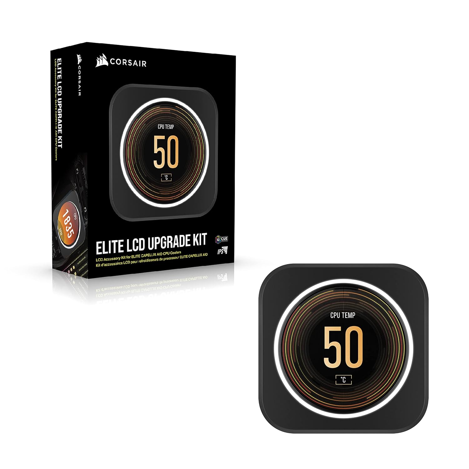 Corsair iCUE Elite CPU Cooler LCD Display Upgrade Kit (Custom IPS LCD Screen, 24-Bit Color Depth, 16.7 Million Colors, 24 RGB LED Ring, CORSAIR iCUE Software Compatible) Black