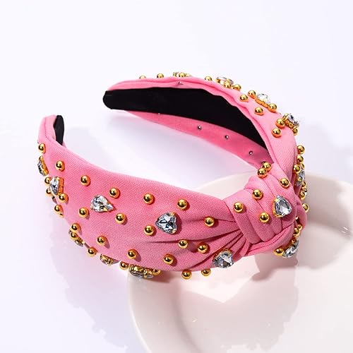 Vista 15 de Diademas anudadas de cristal para mujer, diademas brillantes con diamantes de imitación, cuentas doradas anchas adornadas, accesorios para el Negro