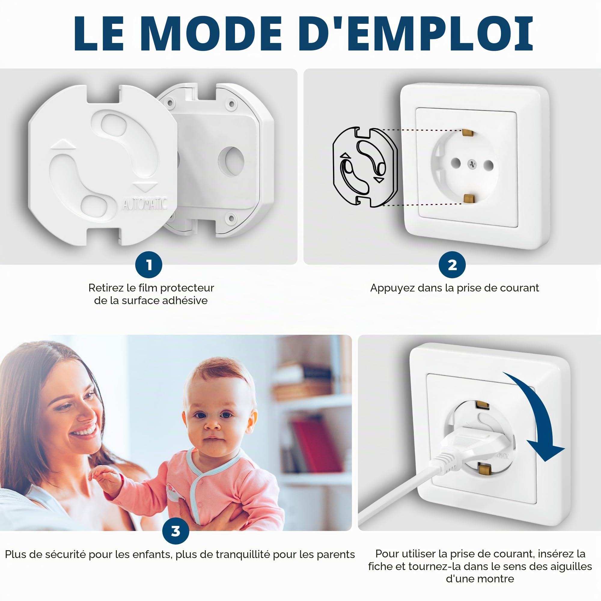 Hoffenbach Lot de 20 prises de courant avec mécanisme rotatif - Protection pour bébés et enfants - Protection de prise pour éviter les accidents et les chocs électriques - Prise de courant - Blanc