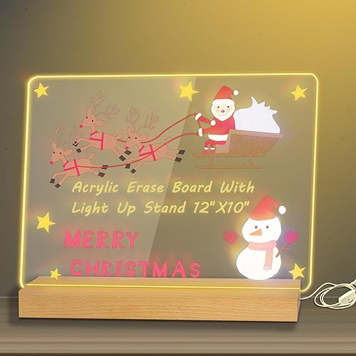 Pizarra acrílica de borrado en seco con luz, pizarra blanca transparente de 12 x 10 pulgadas con soporte para escritorio, tableta de notas de