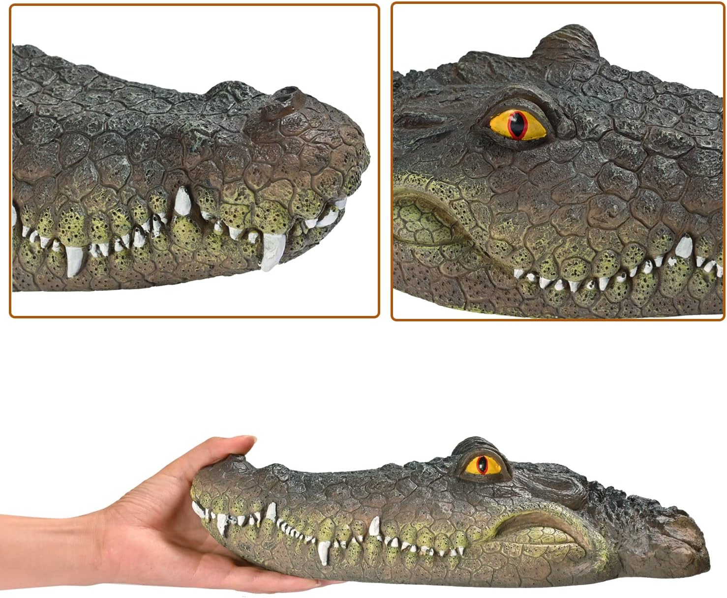pond floating alligator head decoy, outdoor alligator pool float fake gator head decorations duck deterrent, crocodile head for pond decor, pond decorations, pool garden accessories red eyes
