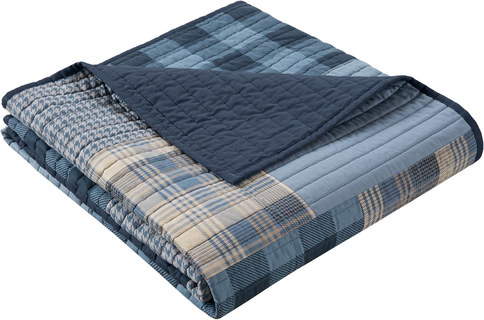 Woolrich Reversible 100% Cotton Throw Cabin Lifestyle Plaid Design - All Season, Breathable, Lightweight, Luxe Double Sided Quilting for Bed, Couch, and Sofa Winter Hills, Tan 50"x70"