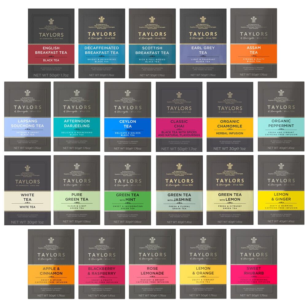 Taylors of Harrogate Tea Bags. PICK ANY 6 Boxes (20 Individually Wrapped Tea Bags Each Pack) from 20+ Flavours Inc. Green Tea, Peppermint, White tea, English Breakfast, Cinnamon, Darjeeling - 120 BAGS