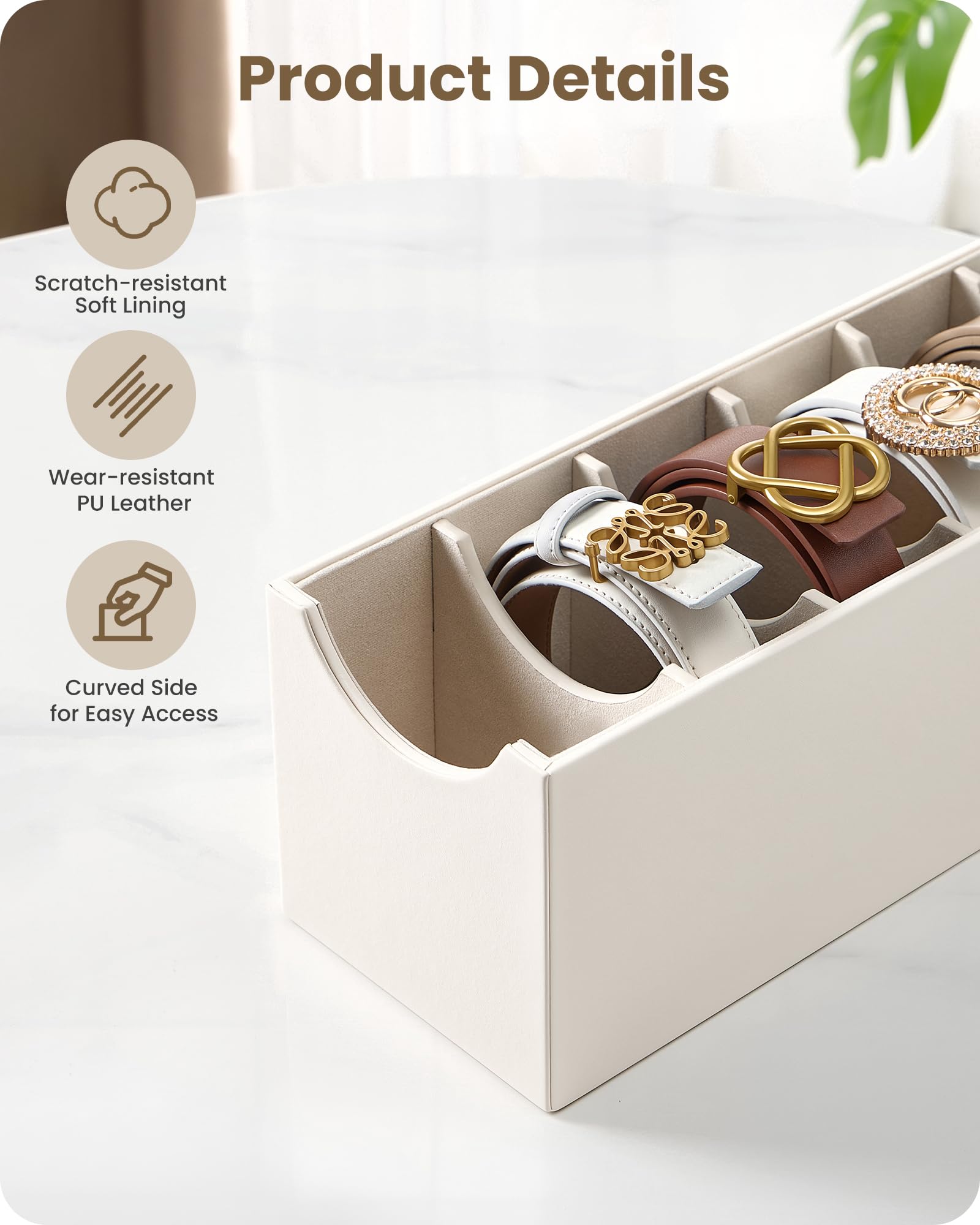 Lolalet 7 Fächer Gürtelhalter, Gürtel Aufbewahrung Gürtel Aufbewahrungsbox für Closet Drawer, Gürtel-Belt Organizer für Herren -2 Packungen, Creme