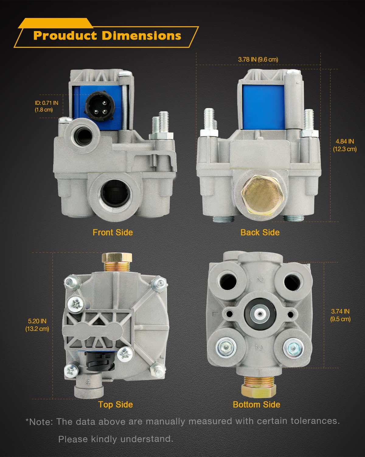 ABS Relay Valve, Compatible with Wabco 4721950330 Meritor S4721950330, 12V Trailer ABS Modulator Valve, Anti-Lock Braking System Valve Assembly, Emission Vacuum Connector Accessories