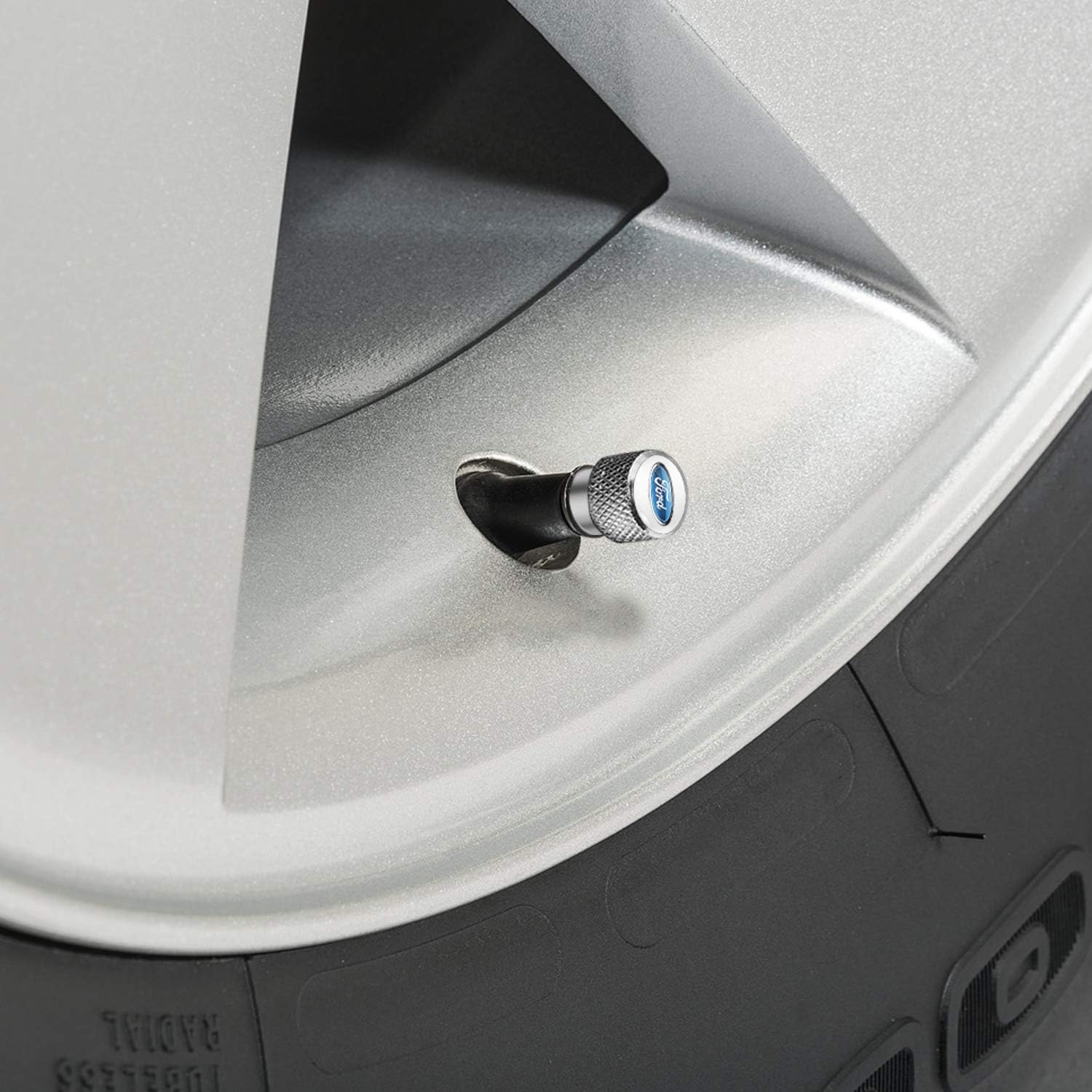 iPick Image for Lincoln Logo in White on Silver Easy-Grip Aluminum Tire Valve Stem Caps