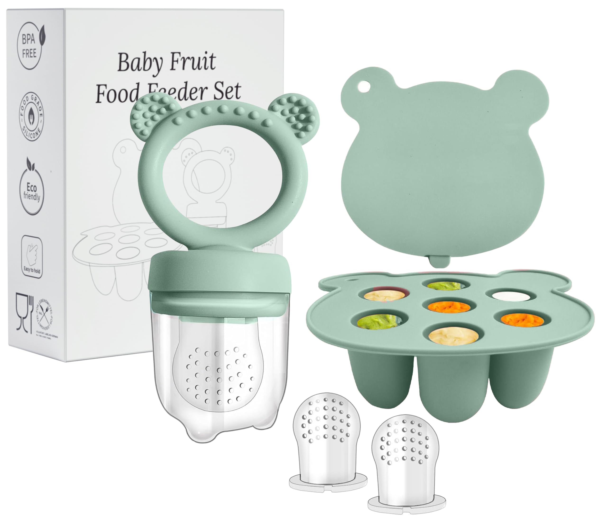 Fruchtsauger Baby ab 4 Monate, BPA frei Silikone Beikost Baby Zubehör kühlend Zahnungshilfe Silicone Feeder for Safe Infant Self Feeding, 4 Month+