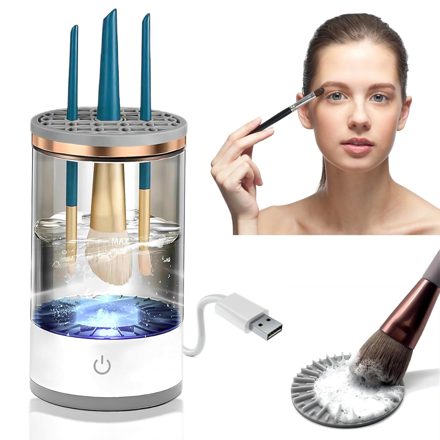 Electric Makeup Brush Cleaner - Quick and Efficient Deep Cleaning for All Brush Types?Automatic Cosmetic Brush Cleaner Makeup Brush with Brush Clean Mat?Beauty Tool for Women Travel