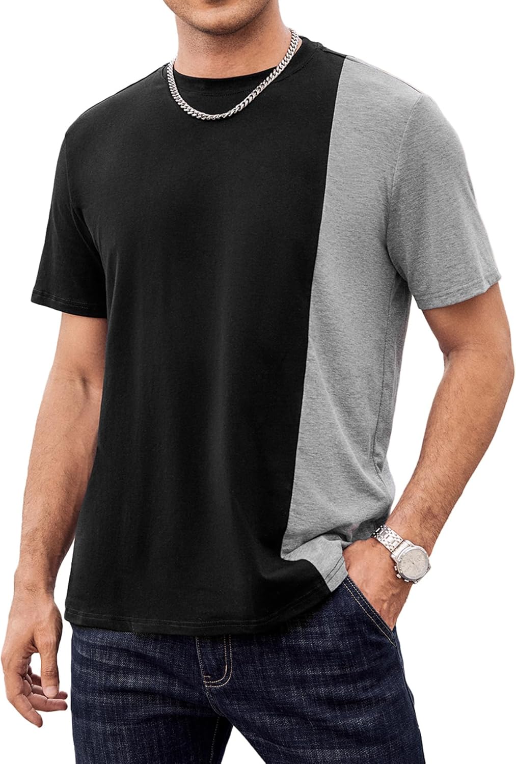 Hardaddy Men's Casual T-Shirts Crewneck Contrast Color Shirts Short Sleeve Color Block Tee Tops