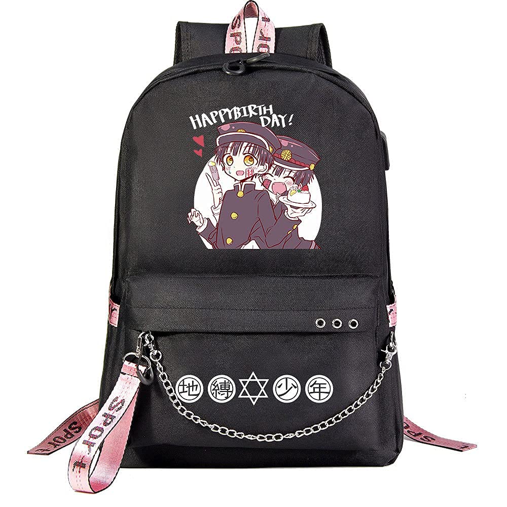 MQJ Shoulder Bag Outdoor Backpack for Plenty of Storage Bag Unisex Toilet-Bound Hanako-Kun with Chain USB Black,D,45X32X15Cm