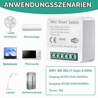 2pcs Smart Light Switch Module 2 Way WiFi Switch Compatible with Alexa Echo Google Home Smart Life Tuya Smart Switch Mini DIY WLAN Switch Fits Behind Wall Switch Neutral Conductor Required