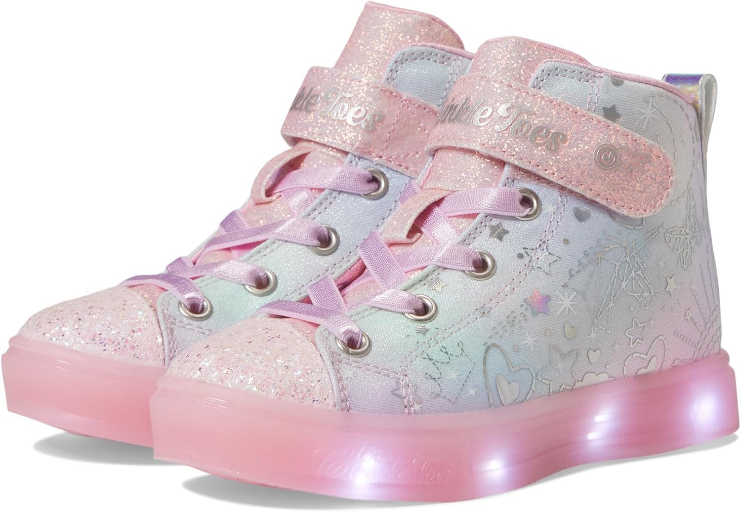 Skechers Kids Girls Twinkle Sparks Ice-Stellar Sneaker, Link Pink/Multi, 2 Little Kid