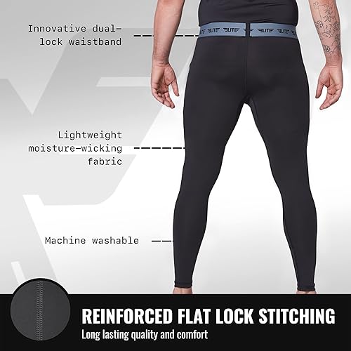 Vista 3 de Elite Sports Leggings BJJ Spats para hombre, los mejores pantalones de compresión Jiu Jitsu MMA sin Gi Spat para hombre
