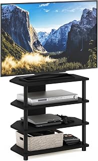 Furinno Turn-N-Tube 4-Tier Petite TV Stand, Easy No-Tool Assembly, Blackwood - Compact Storage for TVs Up to 32"