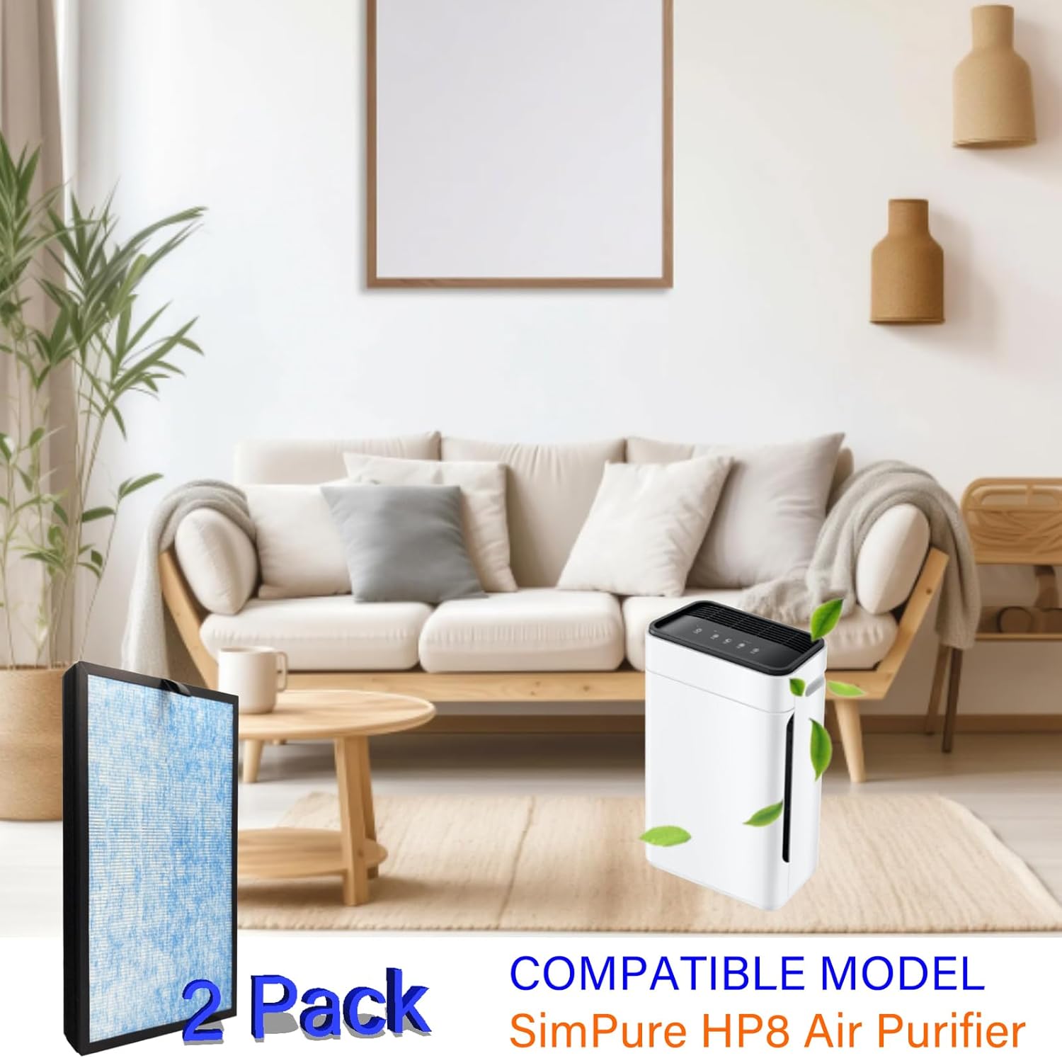 2 Pack HP8 Replacement Filter for SimPure HP8 Air Purifier, 4-in-1, H13 True HEPA with Blue Layer/Activated carbon and Pre-Filter, Model SP-HP8-RF - Image 2