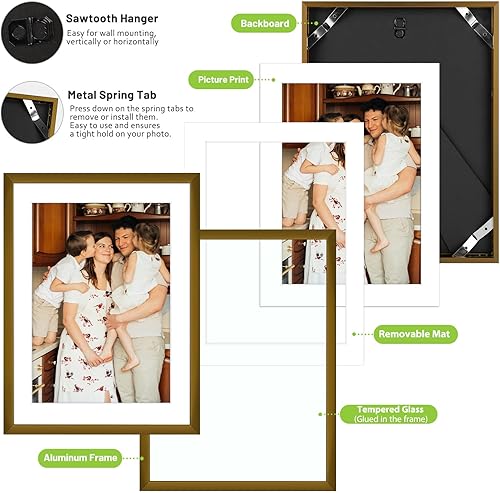 Vista 60 de Golden State Art - Marcos de fotos de metal de 8 x 10 pulgadas con paspartú para fotos de 5 x 7 - Juego de 4 portarretratos de aluminio de 8 x 10
