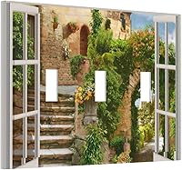 Vista 56 de Cubierta de Interruptor de Luz de 1 Gang con Escena de Flores de Grecia Mediterránea, Dispositivo Individual Basculante/GFCI, Placa Decorativa