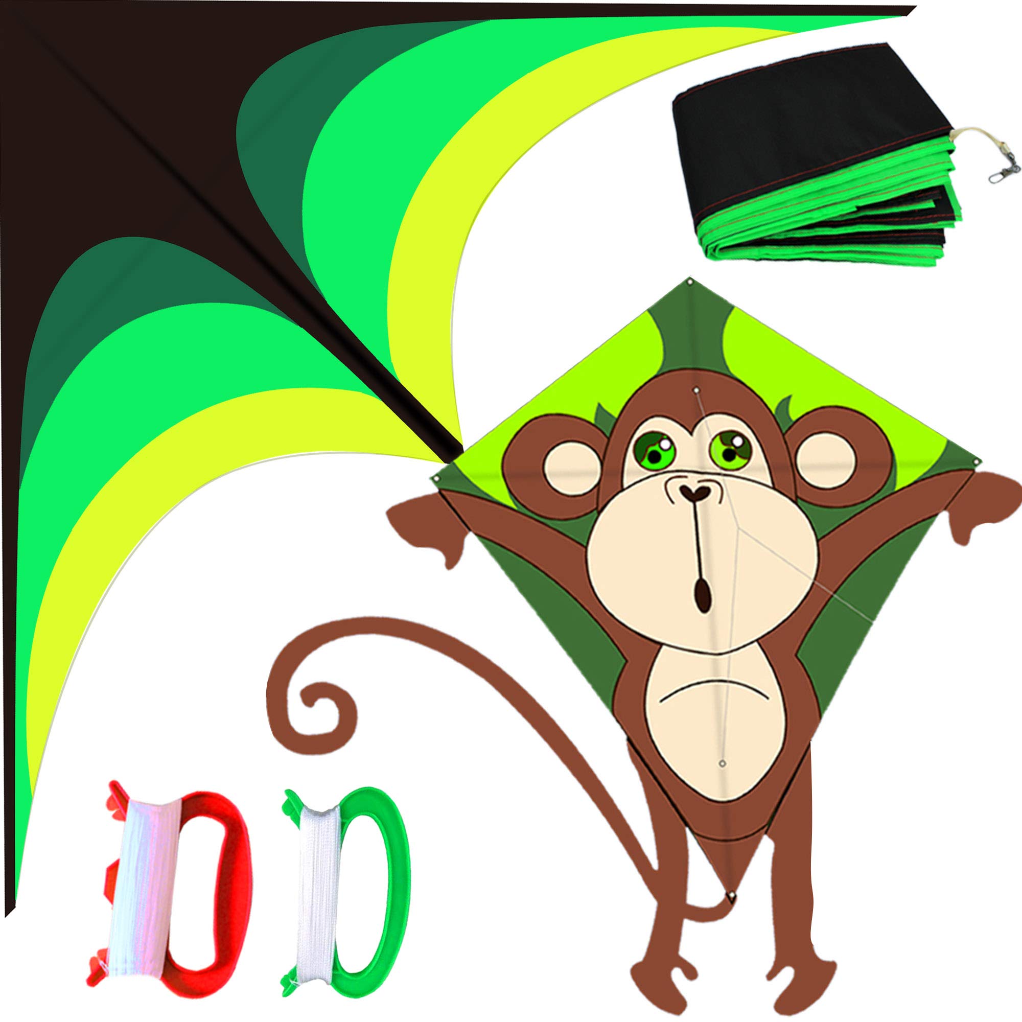 HENGDA KITE2 Pack Classical Prairie Delta Kite for Kids & Adults,and Cartoon Monkey Diamond Kites Easy to Carry with Flying Line