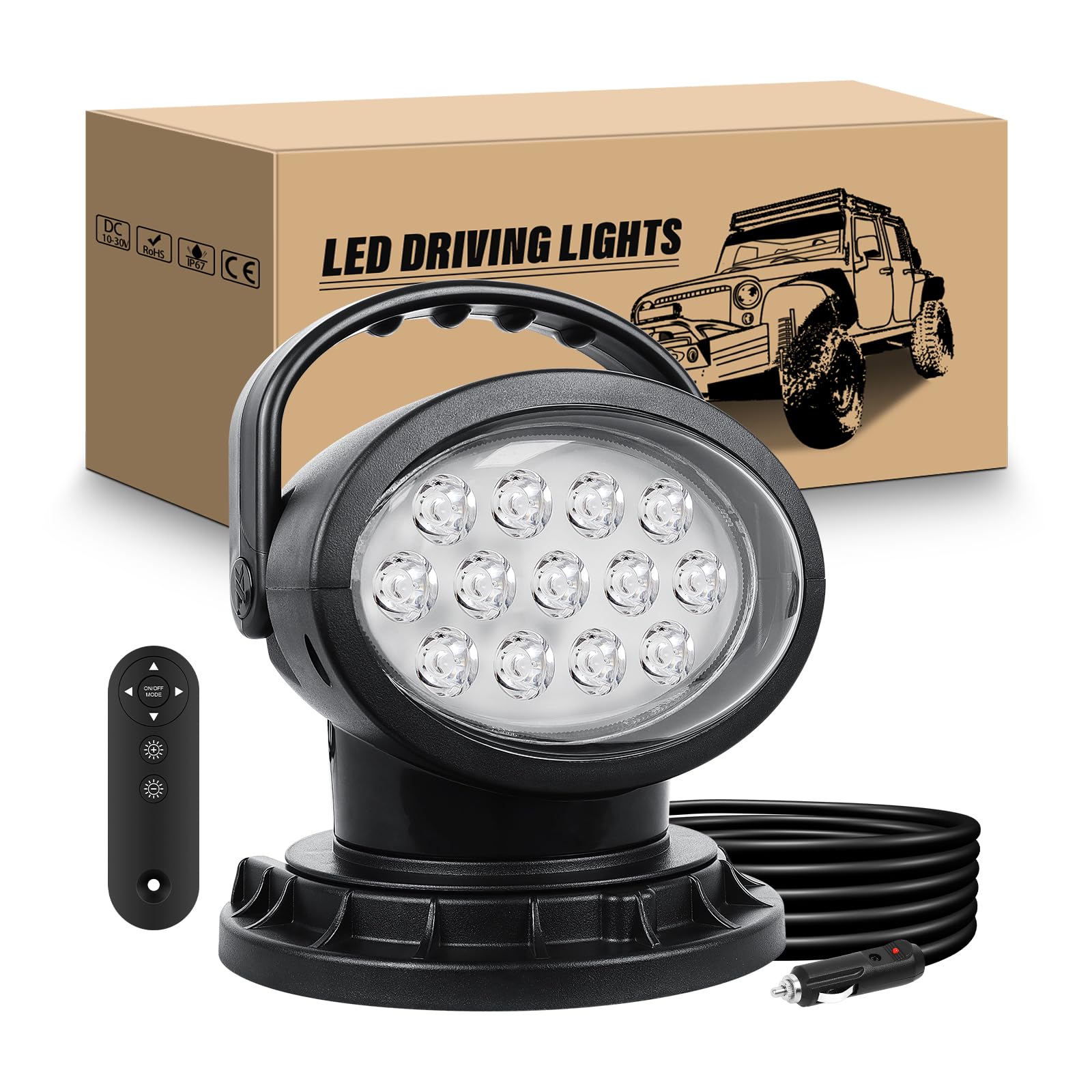 RIGIDON Led arbeitsscheinwerfer mit magnetfuß, 8 Zoll 38W Led suchscheinwerfer 12V mit fernbedienung, Spot offroad scheinwerfer für Auto SUV ATV Traktor LKW KFZ 4x4 Boot, 6000K Weiß arbeitslicht