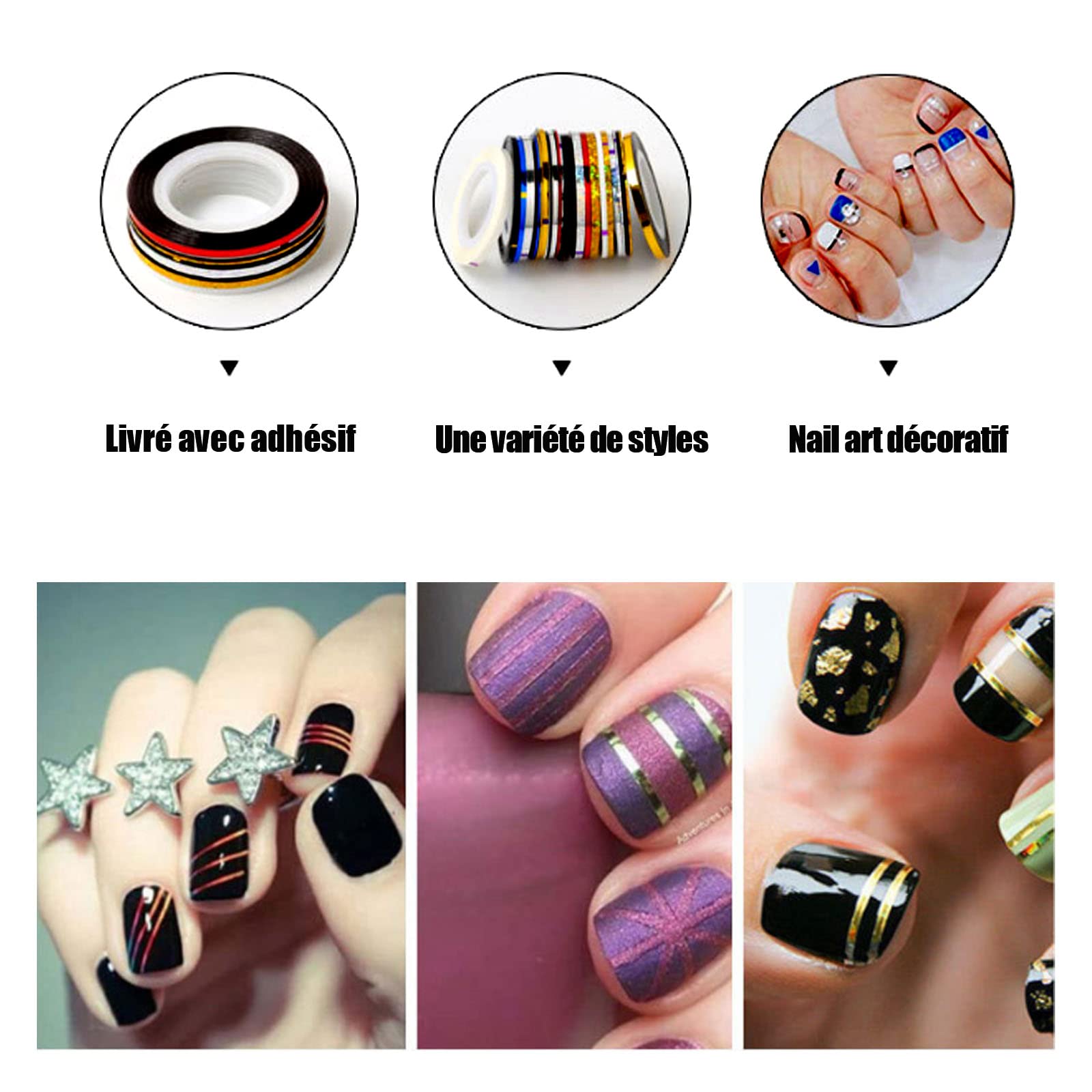46 Rollen Nail Art Stripes – Selbstklebende Glitzer- & Matt-Streifen, Inkl. 2 Nagelbandspender