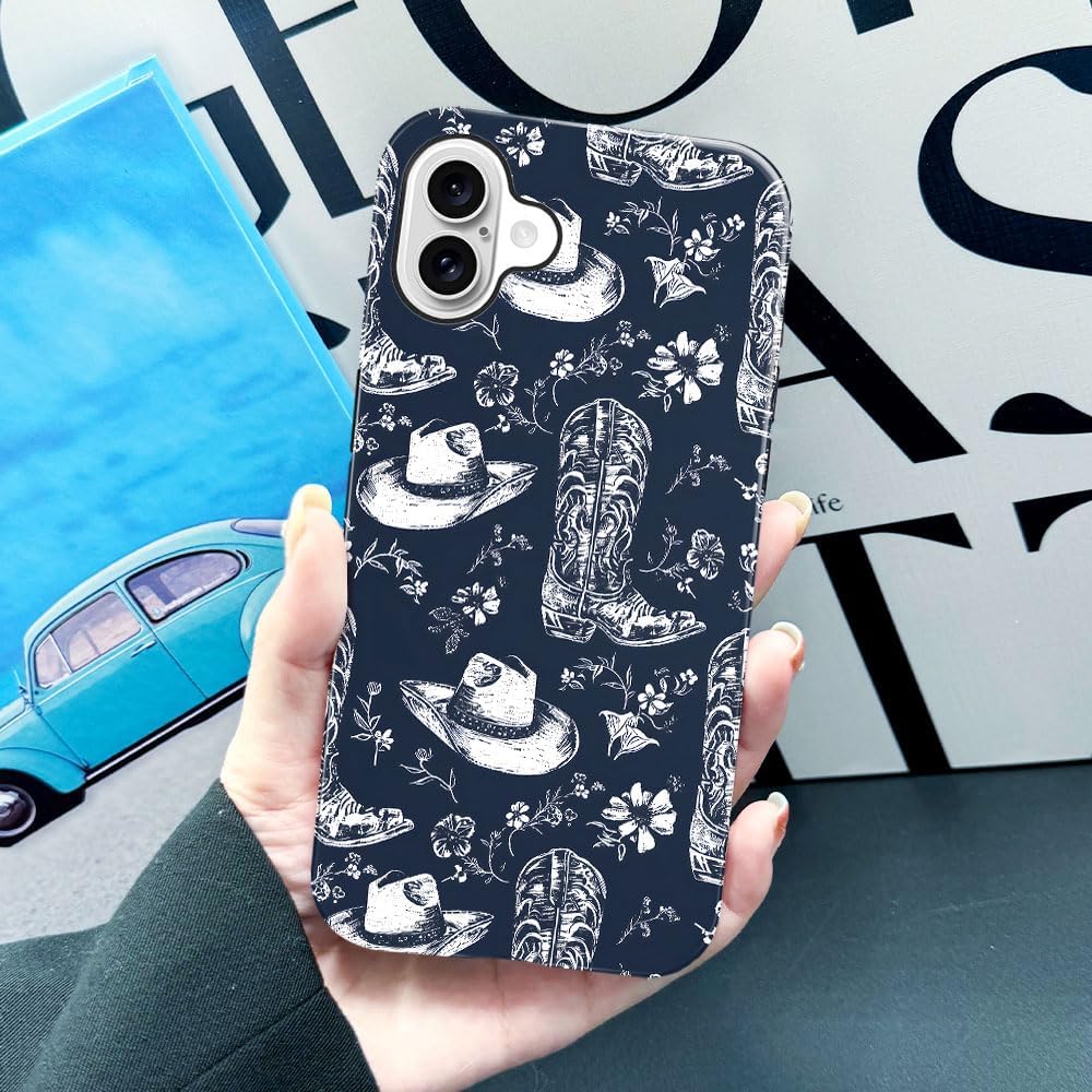 Case Compatible with iPhone 16,Fall Prevention Glossy Hybrid 2-Layer Hard Shell Cases for Girls Boys,Western Cowgirl Flower - Image 4