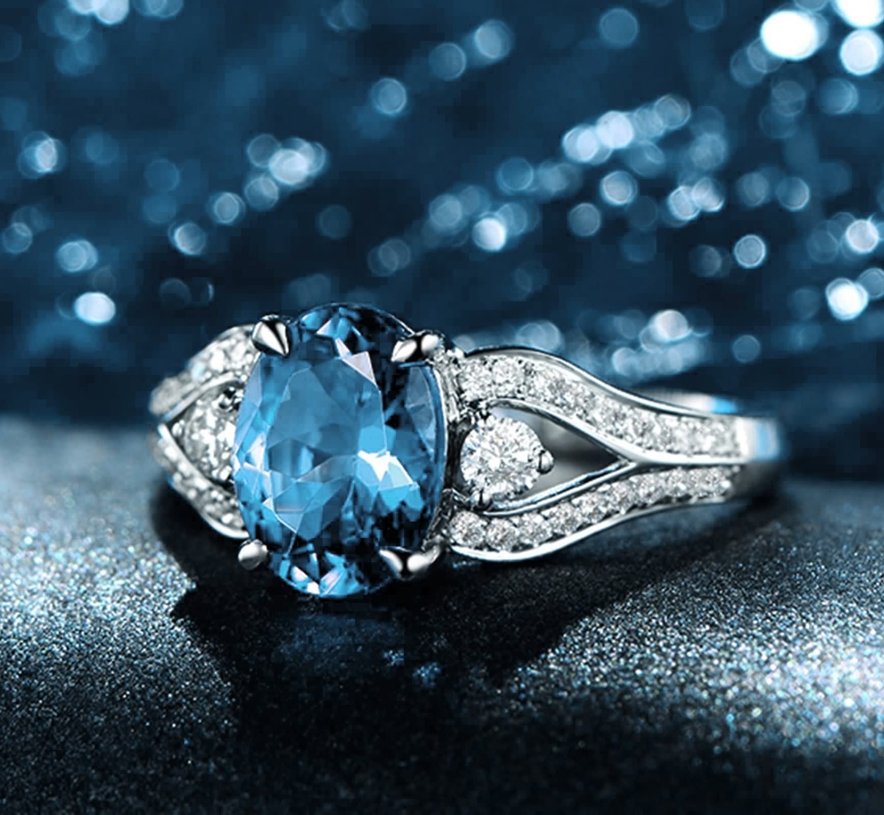 AmDxD Bague ovale en argent 925 pour femme - Bleu marine - Oxyde de zirconium - Pour femme - Idée cadeau de Saint-Valentin - Taille 47-65, Argent sterling 925, Zircon cubique