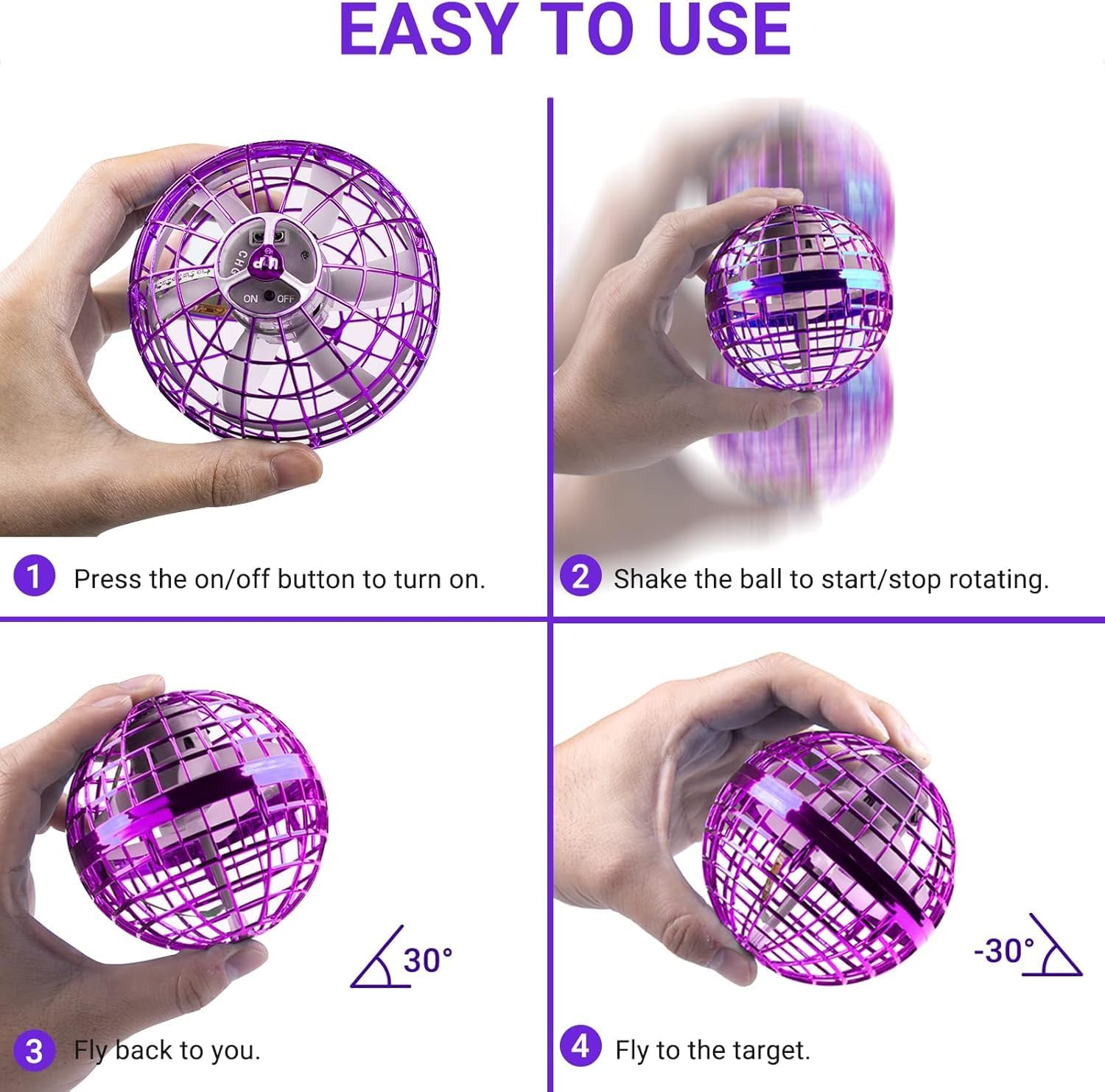 OKPOW Cosmic Fly Ball Boomerang Hover - 2025 Galaxy Ball Flying Orb Cosmic Flyball Toy with Colorful Lights USB Rechargeable Hand Controlled - Cool Stocking Stuffers for Kids Ages 6–12 Boys & Girls - Image 5