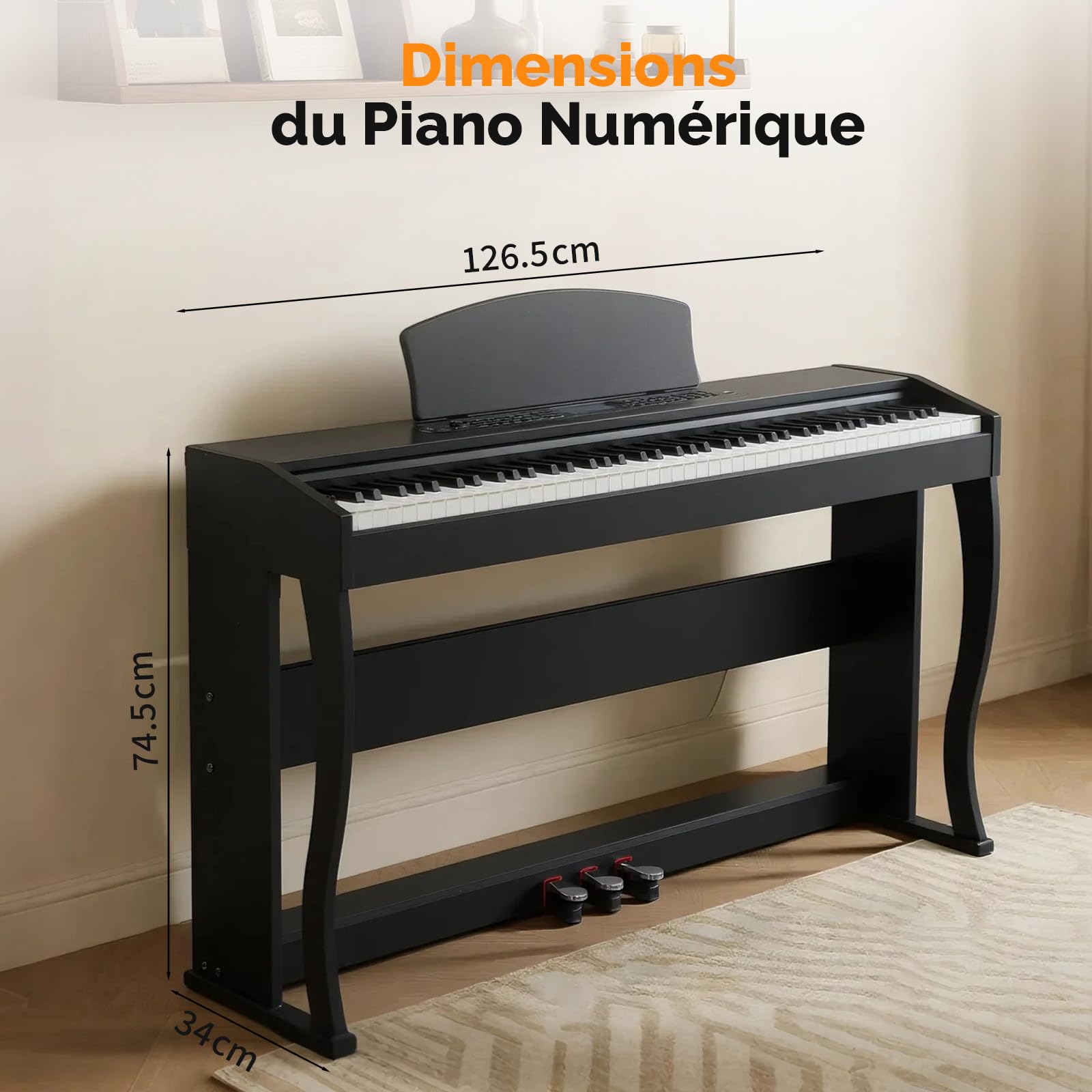 Glarry Piano numérique 88 touches Lestées, Piano Électrique avec Enregistrement Audio&MIDI Bluetooth, Transposition, Accompagnement du Volume, Accordage/Force, Idéal pour Famille & Enseignement (Noir)