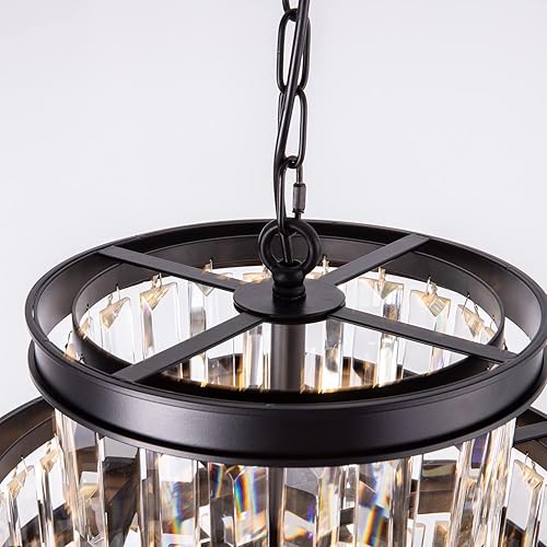 Miniatura 8 de Wellmet Candelabro de cristal, 7 niveles, grande, vintage, negro, de lujo, para sala de estar, mesa de comedor, vestíbulo, sala de dibujo, pasillo,