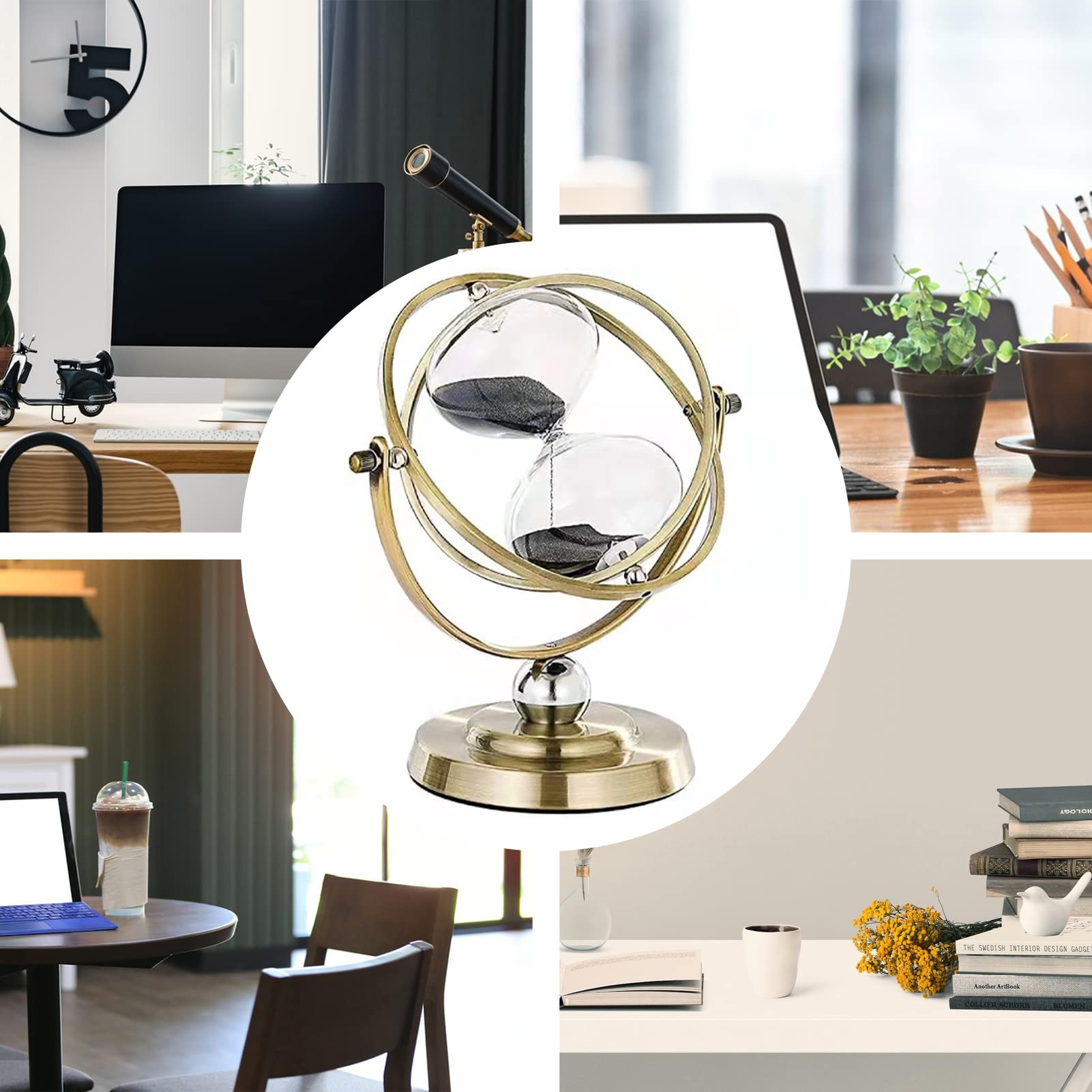 Sanduhr Groß Vintage, Messing, 60 Minuten, 360° drehbar, Schwarz | Versiegeltes Glas verhindert Auslaufen, doppellagige Rotation für flexible Blickwinkel, ideal als Geschenk für Büro