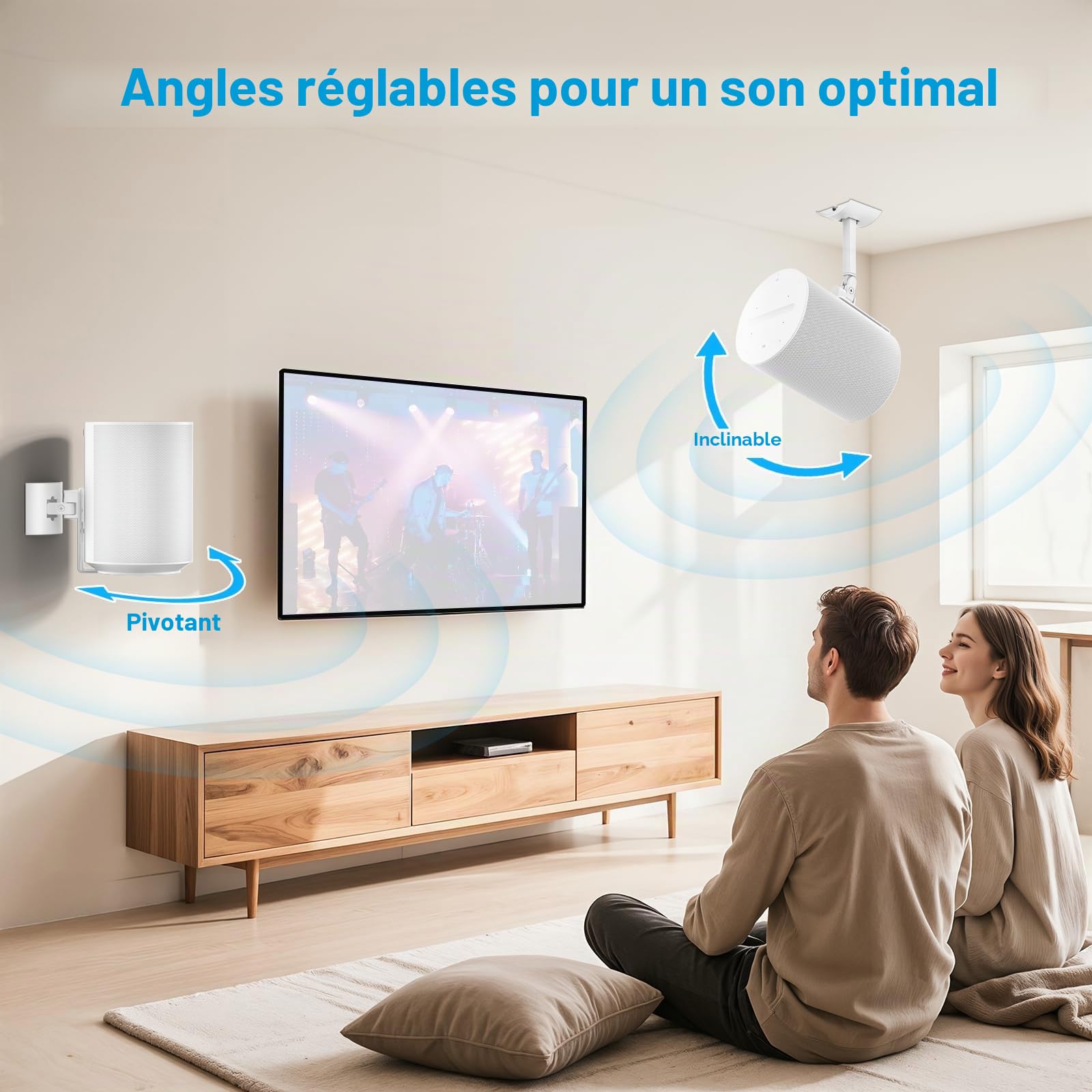 Lot de 2 supports muraux pour enceintes Sonos Era 100, montage au plafond ou support inclinable et pivotant et réglable pour montage mural Sonos Era 100, blanc, avec options de montage flexibles.